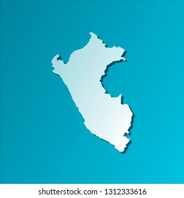 Vector isolated illustration icon with light blue silhouette of simplified map of Peru. Bright blue background with shadow