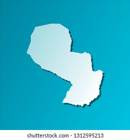 Vector isolated illustration icon with light blue silhouette of simplified map of Paraguay. Bright blue background with shadow