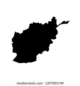 Vector isolated illustration icon with simplified map of Islamic Republic of Afghanistan. Black silhouette, white background