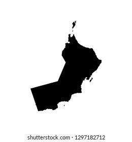 Vector isolated illustration icon with simplified map of Sultanate of Oman. Black silhouette, white background