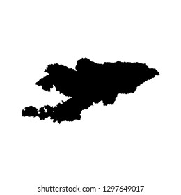 Vector isolated illustration icon with simplified map of Kyrgyzstan (Kyrgyz Republic or Kirghizia). Black silhouette, white background