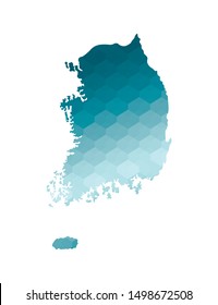 Vector isolated illustration icon with simplified blue silhouette of South Korea map. Polygonal geometric style. White background.