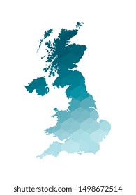 Vector isolated illustration icon with simplified blue silhouette of United Kingdom of Great Britain and Northern Ireland (UK) map. Polygonal geometric style. White background.