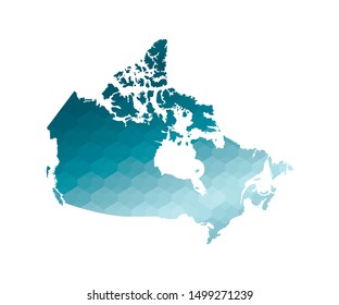 Vector isolated illustration icon with simplified blue silhouette of Canada map. Polygonal geometric style. White background.