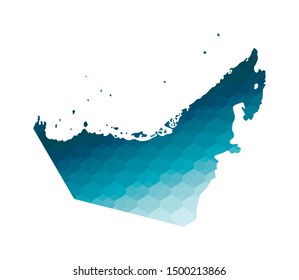 Vector isolated illustration icon with simplified blue silhouette of United Arab Emirates (UAE) map. Polygonal geometric style. White background