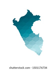 Vector isolated illustration icon with simplified blue silhouette of Peru map. Polygonal geometric style. White background.