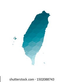 Vector isolated illustration icon with simplified blue silhouette of Taiwan (Republic of China) map. Polygonal geometric style. White background.