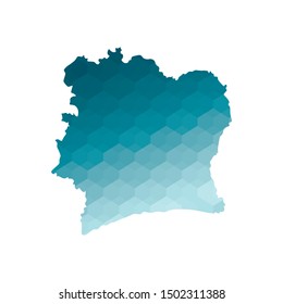 Vector isolated illustration icon with simplified blue silhouette of Ivory Coast (Côte d'Ivoire) map. Polygonal geometric style. White background.