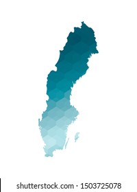Vector isolated illustration icon with simplified blue silhouette of Sweden map. Polygonal geometric style. White background.