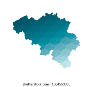 Vector isolated illustration icon with simplified blue silhouette of Belgium map. Polygonal geometric style. White background.