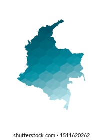 Vector isolated illustration icon with simplified blue silhouette of Colombia map. Polygonal geometric style. White background.