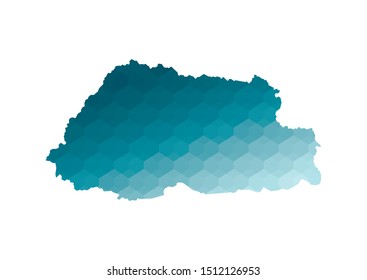 Vector isolated illustration icon with simplified blue silhouette of Bhutan map. Polygonal geometric style. White background.