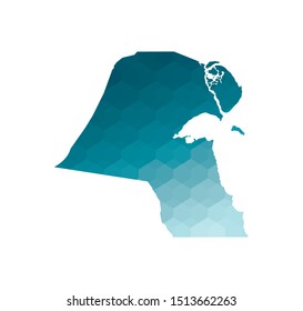 Vector isolated illustration icon with simplified blue silhouette of State of Kuwait map. Polygonal geometric style. White background.
