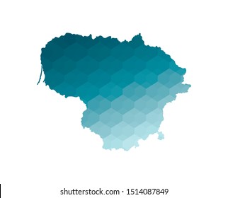 Vector isolated illustration icon with simplified blue silhouette of Lithuania map. Polygonal geometric style. White background.