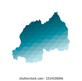 Vector isolated illustration icon with simplified blue silhouette of Rwanda map. Polygonal geometric style. White background.
