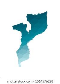 Vector isolated illustration icon with simplified blue silhouette of Mozambique map. Polygonal geometric style. White background.