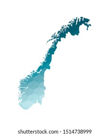 Vector isolated illustration icon with simplified blue silhouette of Norway map. Polygonal geometric style. White background.
