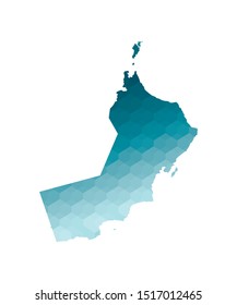 Vector isolated illustration icon with simplified blue silhouette of Oman map. Polygonal geometric style. White background.