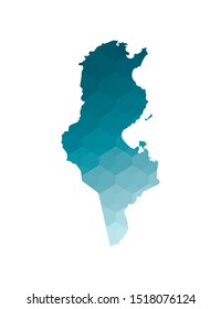 Vector isolated illustration icon with simplified blue silhouette of Tunisia map. Polygonal geometric style. White background