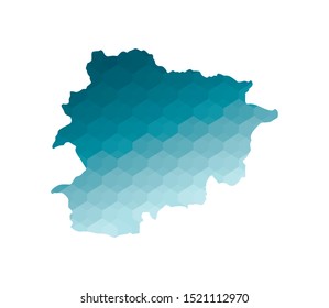 Vector isolated illustration icon with simplified blue silhouette of Principality of the Valleys of Andorra map. Polygonal geometric style. White background.