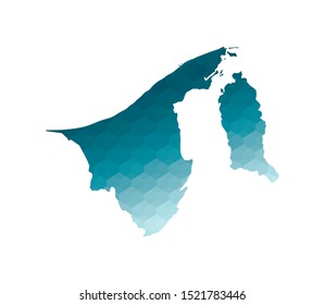 Vector isolated illustration icon with simplified blue silhouette of Brunei map. Polygonal geometric style. White background.