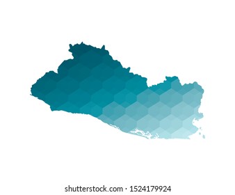 Vector isolated illustration icon with simplified blue silhouette of El Salvador map. Polygonal geometric style. White background.