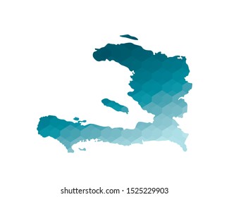 Vector isolated illustration icon with simplified blue silhouette of Haiti map. Polygonal geometric style. White background.