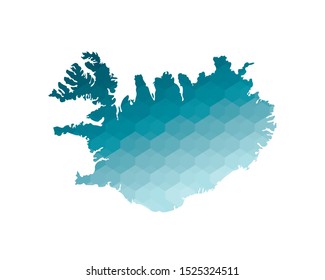Vector isolated illustration icon with simplified blue silhouette of Iceland map. Polygonal geometric style. White background.