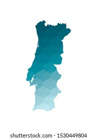 Vector isolated illustration icon with simplified blue silhouette of Portugal map. Polygonal geometric style. White background.