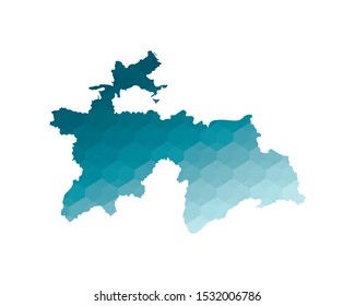Vector isolated illustration icon with simplified blue silhouette of Tajikistan map. Polygonal geometric style. White background.