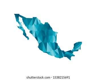 Vector isolated illustration icon with simplified blue silhouette of Mexico map. Polygonal geometric style, triangular shapes. White background.