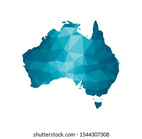 Vector isolated illustration icon with simplified blue silhouette of Australia map. Polygonal geometric style, triangular shapes. White background.