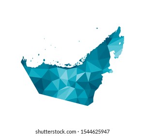 Vector isolated illustration icon with simplified blue silhouette of UAE (United Arab Emirates) map. Polygonal geometric style, triangular shapes. White background.