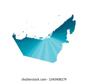 Vector isolated illustration icon with simplified blue silhouette of UAE (United Arab Emirates) map. Polygonal geometric style. White background.