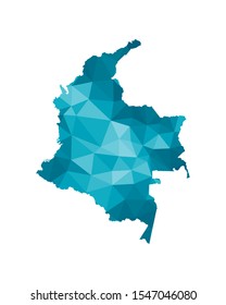Vector isolated illustration icon with simplified blue silhouette of Colombia map. Polygonal geometric style, triangular shapes. White background.