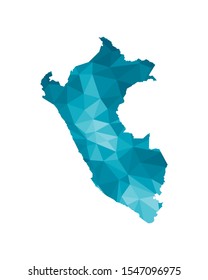 Vector isolated illustration icon with simplified blue silhouette of Peru map. Polygonal geometric style, triangular shapes. White background.