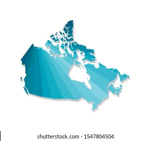 Vector isolated illustration icon with simplified blue silhouette of Canada map. Polygonal geometric style. White background.