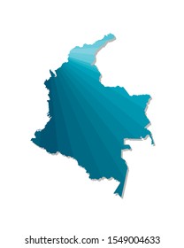 Vector isolated illustration icon with simplified blue silhouette of Colombia map. Polygonal geometric style, triangular shapes. White background.