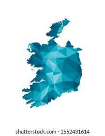 Vector isolated illustration icon with simplified blue silhouette of Republic of Ireland map. Polygonal geometric style, triangular shapes. White background.