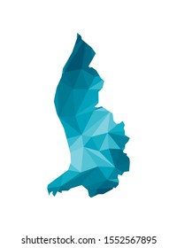 Vector isolated illustration icon with simplified blue silhouette of Liechtenstein map. Polygonal geometric style, triangular shapes. White background.