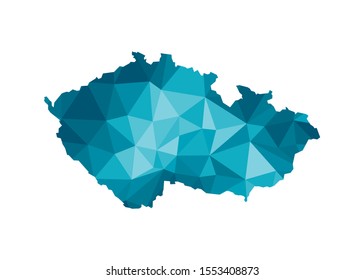 Vector isolated illustration icon with simplified blue silhouette of Czech Republic map. Polygonal geometric style, triangular shapes. White background
