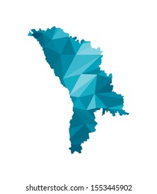 Vector isolated illustration icon with simplified blue silhouette of Moldova map. Polygonal geometric style, triangular shapes. White background.