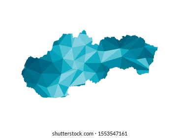 Vector isolated illustration icon with simplified blue silhouette of Slovakia map. Polygonal geometric style, triangular shapes. White background.