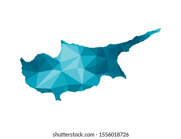 Vector isolated illustration icon with simplified blue silhouette of Republic of Cyprus map. Polygonal geometric style, triangular shapes. White background.