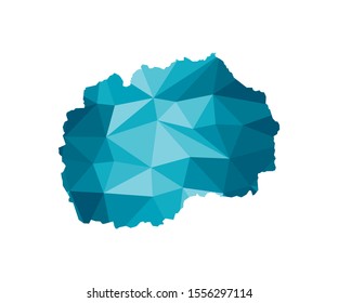 Vector isolated illustration icon with simplified blue silhouette of North Macedonia map. Polygonal geometric style, triangular shapes. White background.