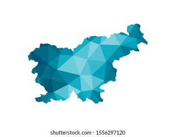 Vector isolated illustration icon with simplified blue silhouette of Republic of Slovenia map. Polygonal geometric style, triangular shapes. White background.