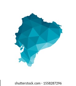 Vector isolated illustration icon with simplified blue silhouette of Ecuador map. Polygonal geometric style, triangular shapes. White background.