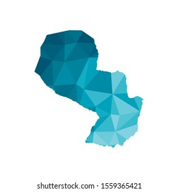 Vector isolated illustration icon with simplified blue silhouette of Paraguay map. Polygonal geometric style, triangular shapes. White background.