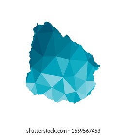 Vector isolated illustration icon with simplified blue silhouette of Uruguay map. Polygonal geometric style, triangular shapes. White background.