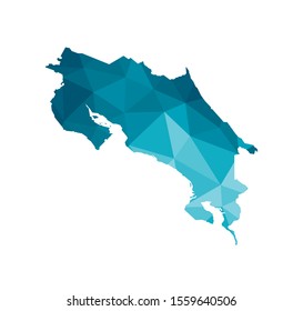 Vector isolated illustration icon with simplified blue silhouette of Costa Rica map. Polygonal geometric style, triangular shapes. White background.
